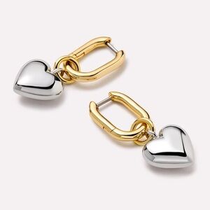 Ana Luisa Wesley Heart EarringsTwo-Tone Gold and Silver Heart Drop Hoop Earrings